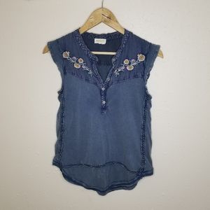 Meadow Rue Floral Embroidered Sleeveless Blouse Top